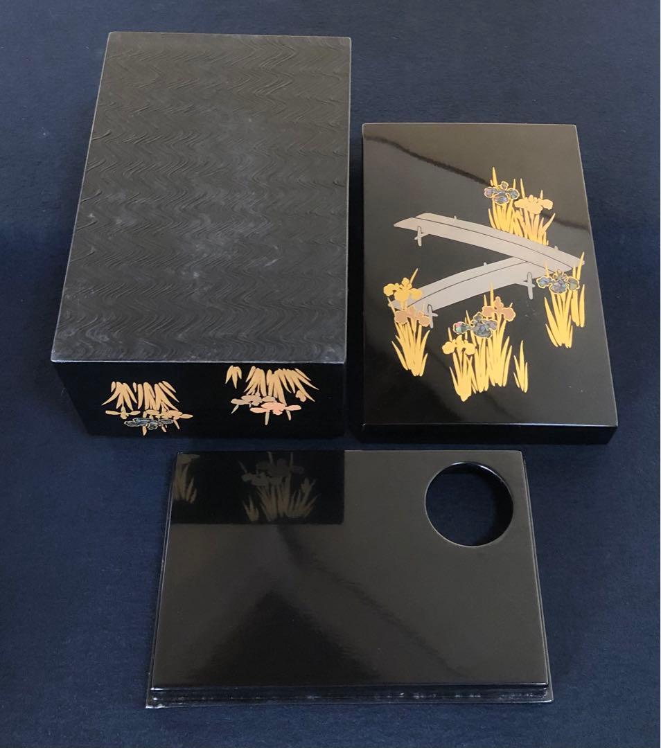 《R》杜若に八橋蒔絵 螺鈿 茶箱 お茶道具9点 仕覆付 元箱 260203く4