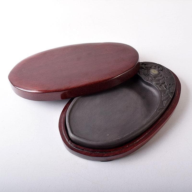 みむら　中国　書道具　花文　端渓硯　唐木箱　7694