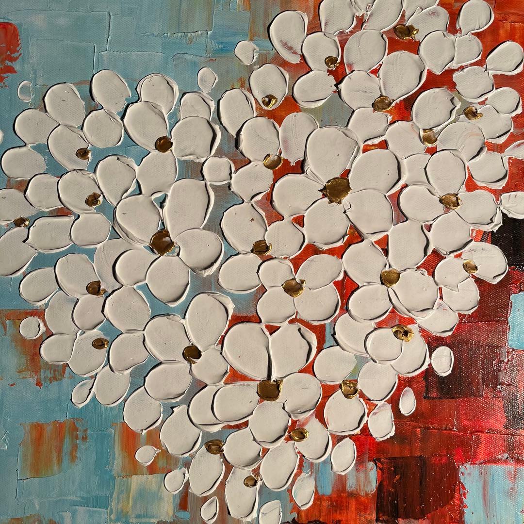 ★立体絵画★ 手書き油絵 ハートフラワー額付き 肉筆絵画 インテリア 油彩画