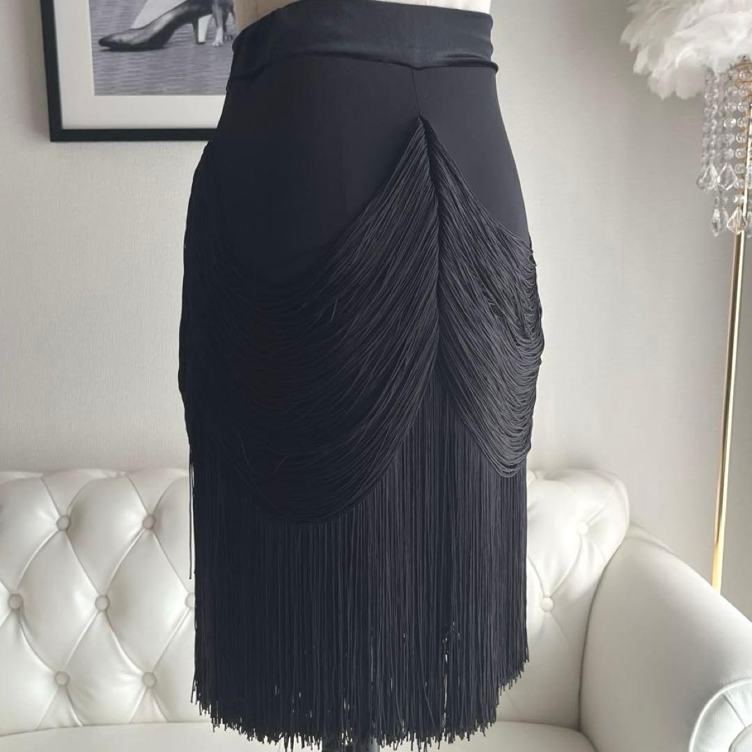 社交ダンス 可愛すぎるレッスンウェアラテン ドレープフリンジスカート 新品 L