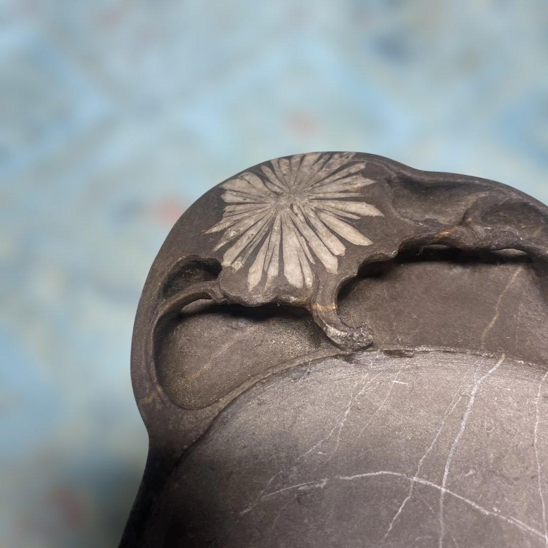 アンティーク書道具『中国 菊花石硯 天然石』縦16cm 横10cm 厚最大2cm