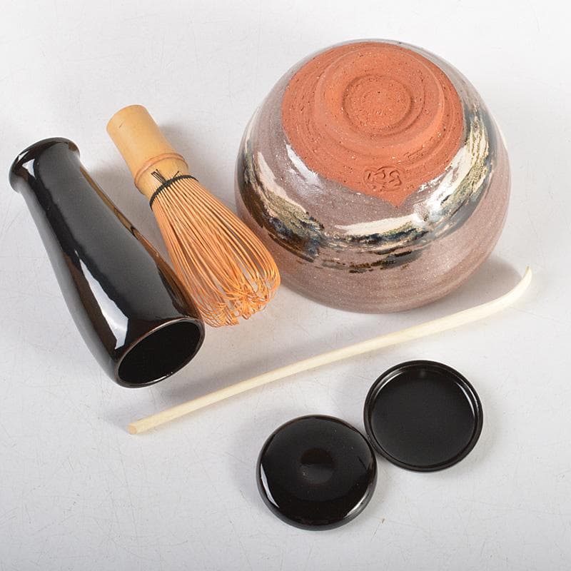 茶道具　漆塗　利休形　茶箱　茶碗　香合など　五点　一式　共箱　M　R6194