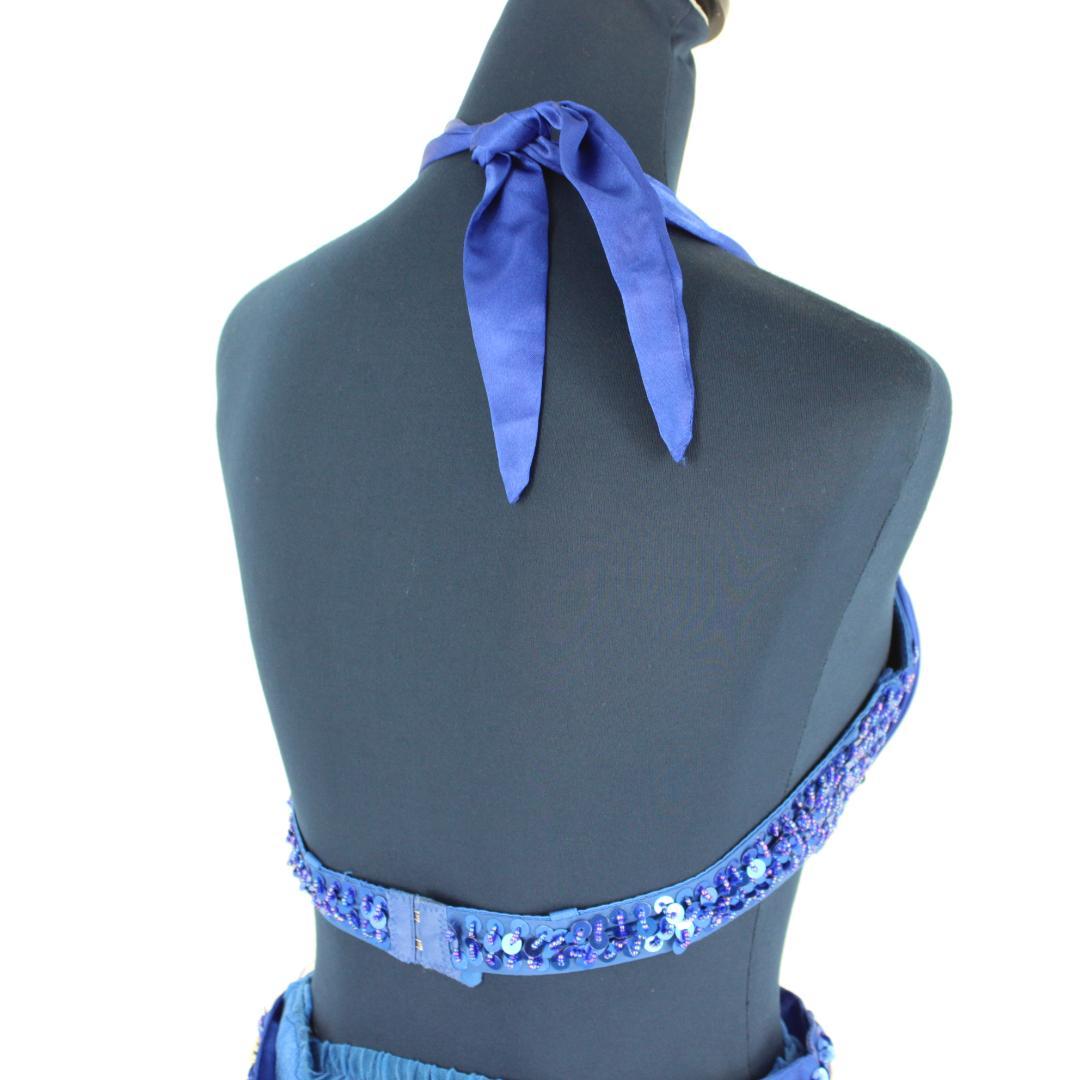 【ベリーダンス用オリエンタル衣装】スパンコール・ビジュー多数付き ブルー系