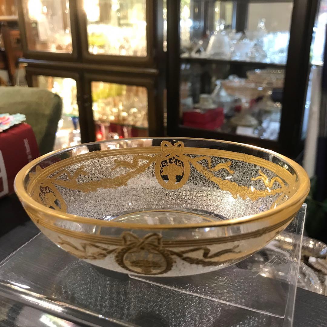 素敵な★オールドサンルイSt LouisサフォSaphoクリスタル石鹸入れ☆金彩