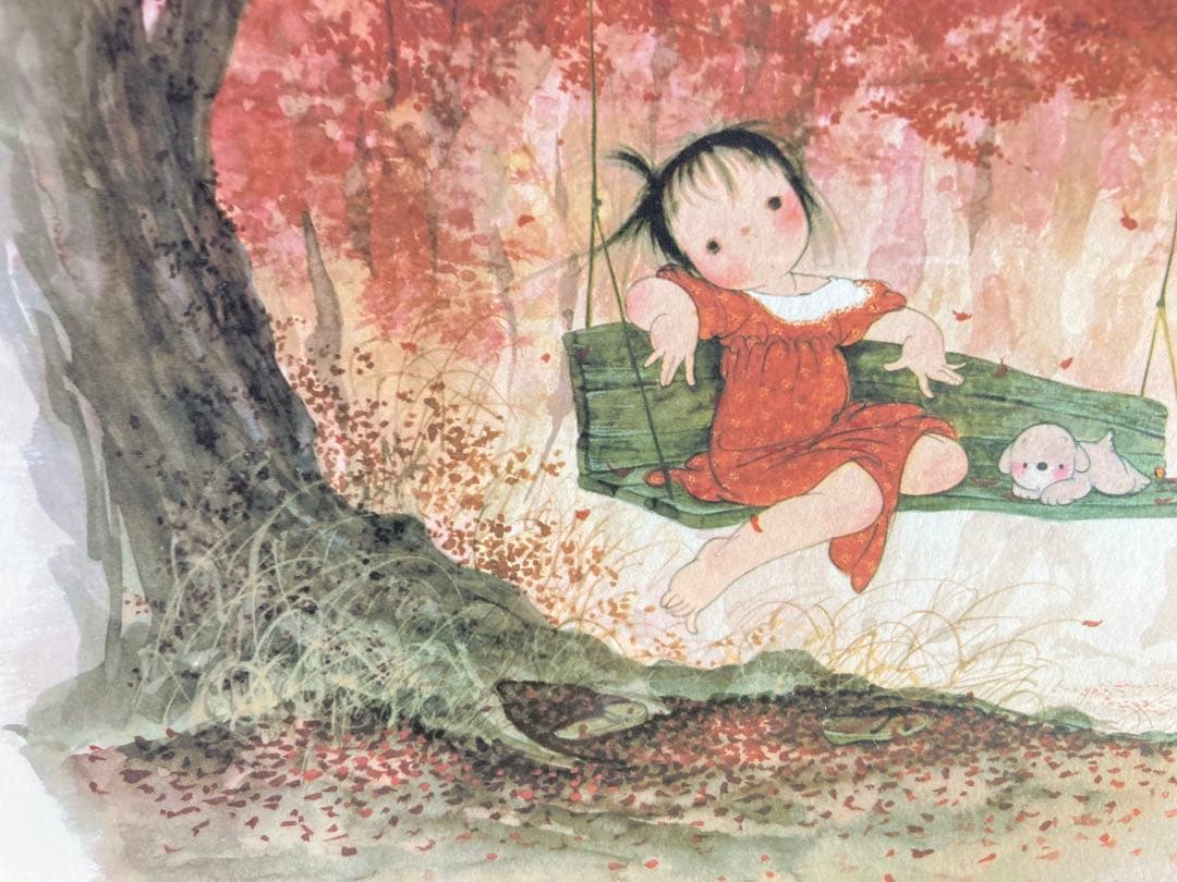 【真作保証】中島潔「秋」リトグラフ 直筆サイン 版画 絵画 額装