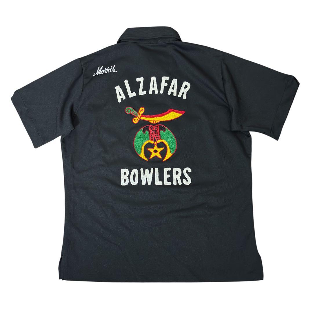 Vintage 70s【ブラックベース】チェーン刺繍 デカ襟 ボーリングシャツ