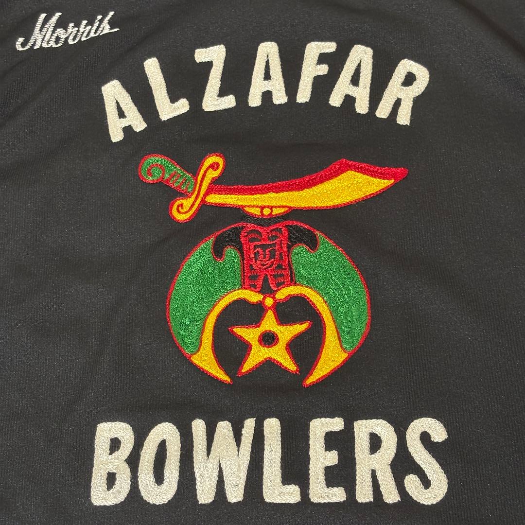 Vintage 70s【ブラックベース】チェーン刺繍 デカ襟 ボーリングシャツ