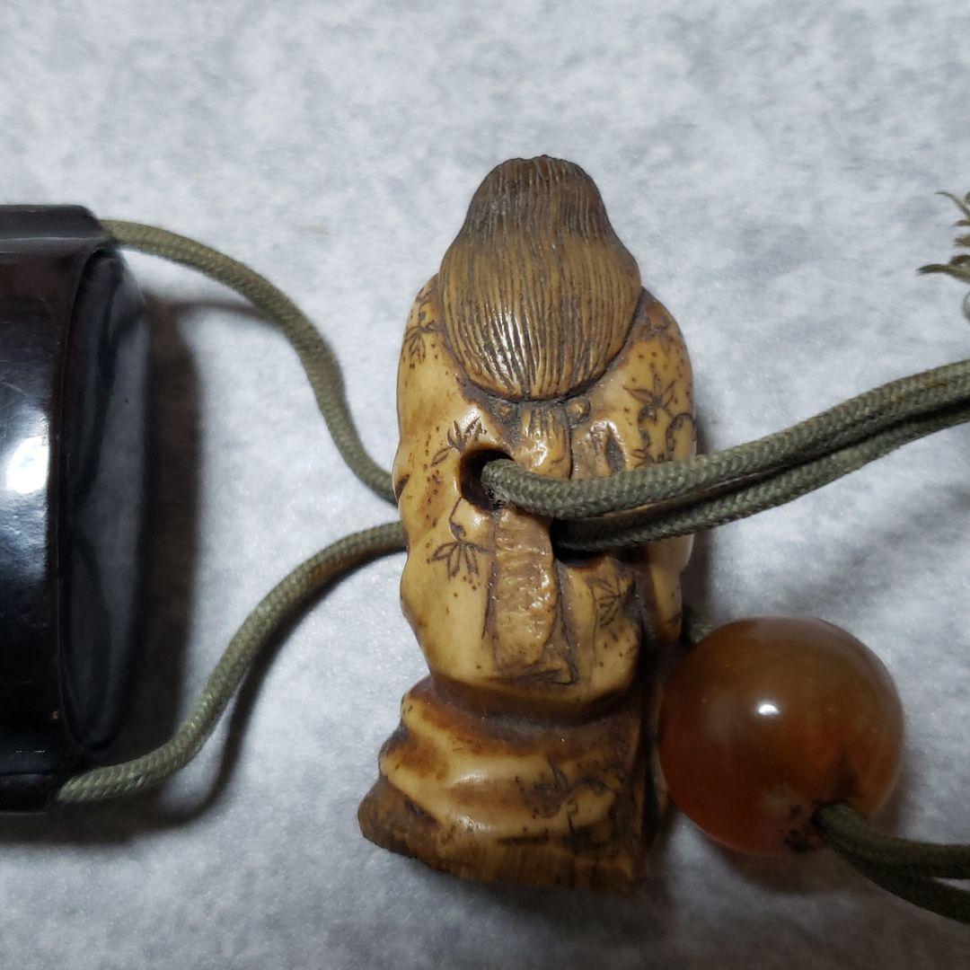 根付　印籠　玉　3点セット　根付　おたふく（幸福、幸運、長寿の象徴）　縁起物