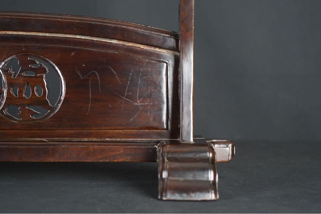 時代武具 木製 無垢材 鍔透かし 三振掛用 刀掛け 武具 刀装具