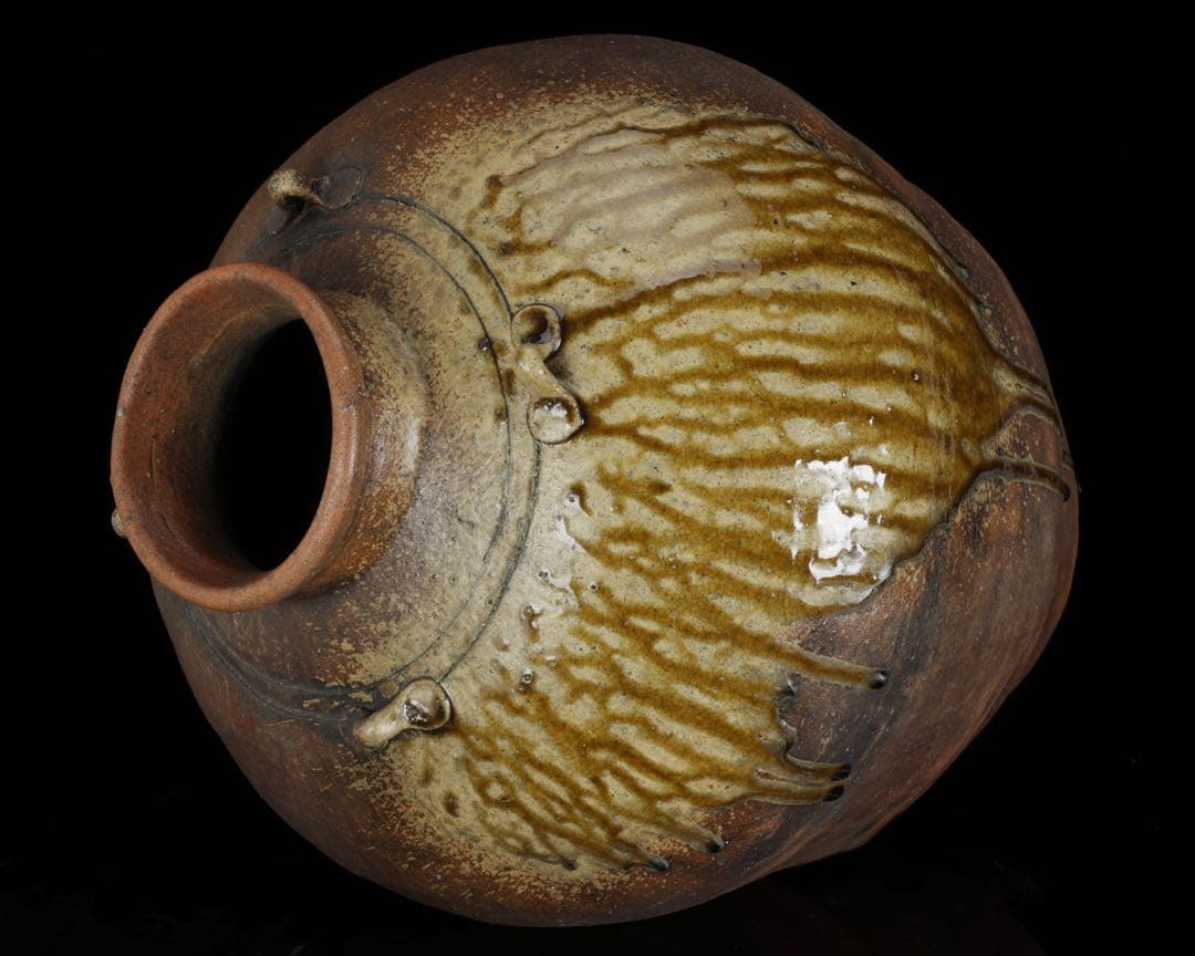 古伊賀 ビードロ自然釉 四耳大壺 47cm 壷 伊賀焼 時代物 古美術 骨董品