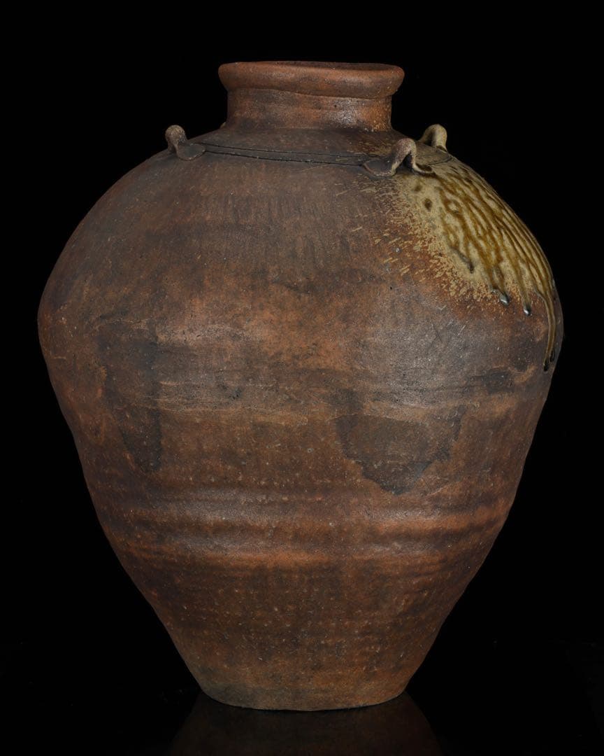 古伊賀 ビードロ自然釉 四耳大壺 47cm 壷 伊賀焼 時代物 古美術 骨董品