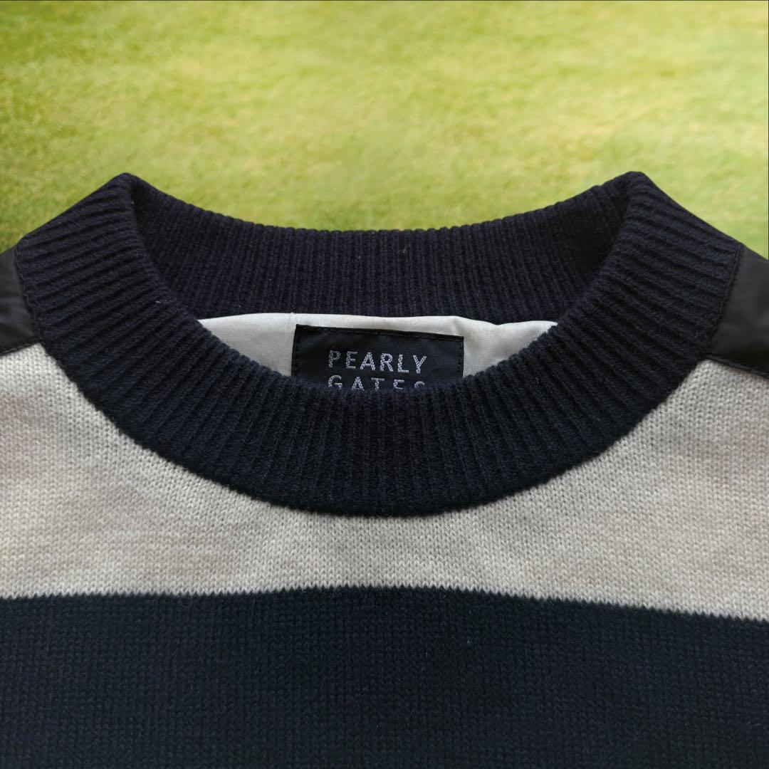 防寒　蓄熱　裏地付き　パーリーゲイツ　ニット　L〜XL相当　紺　白　ボーダー　5