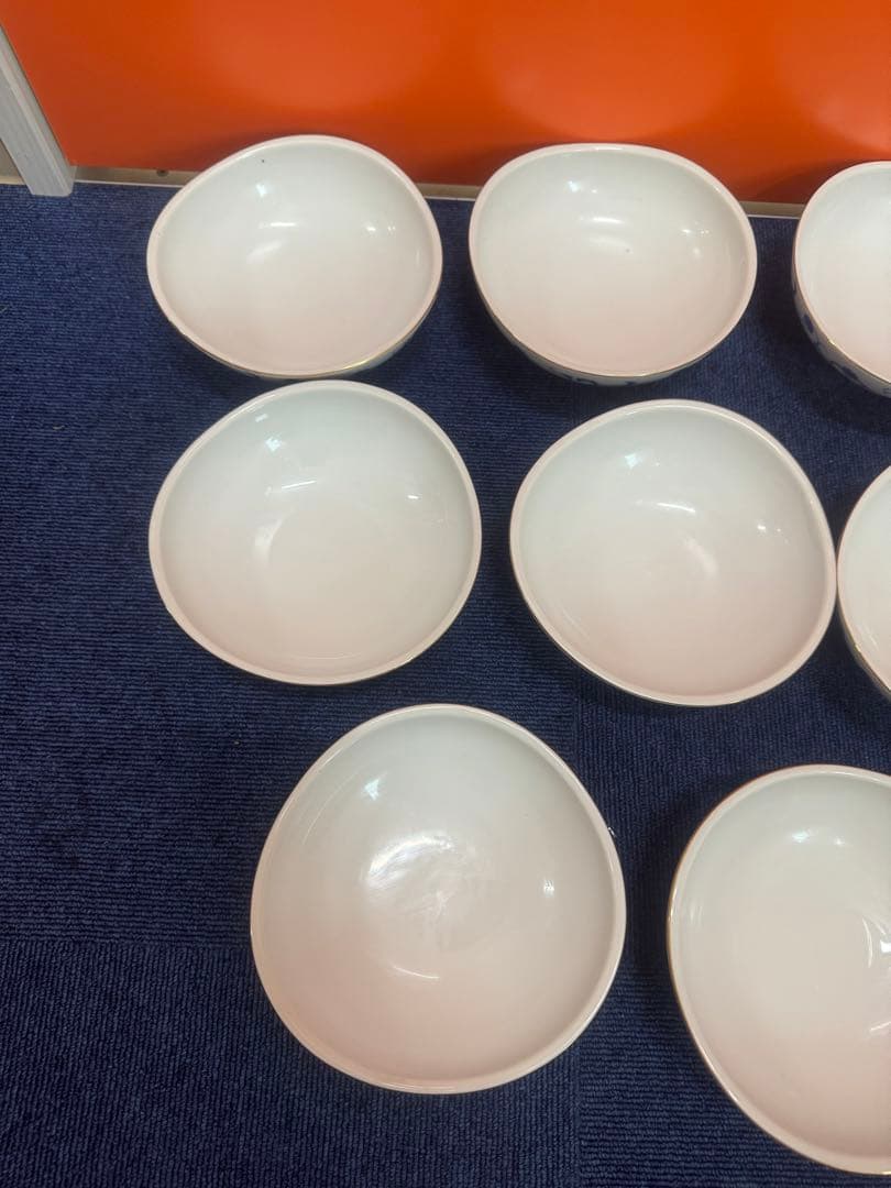 1699 深川製磁　花柄中鉢　8客　16cm 金彩