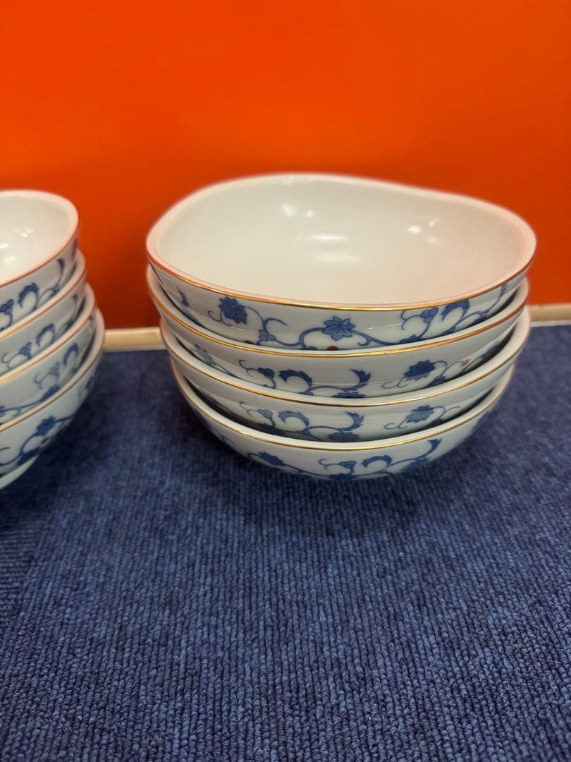 1699 深川製磁　花柄中鉢　8客　16cm 金彩