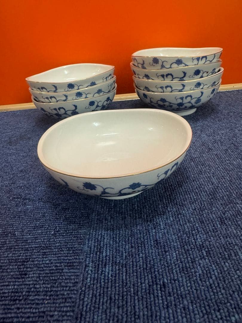 1699 深川製磁　花柄中鉢　8客　16cm 金彩