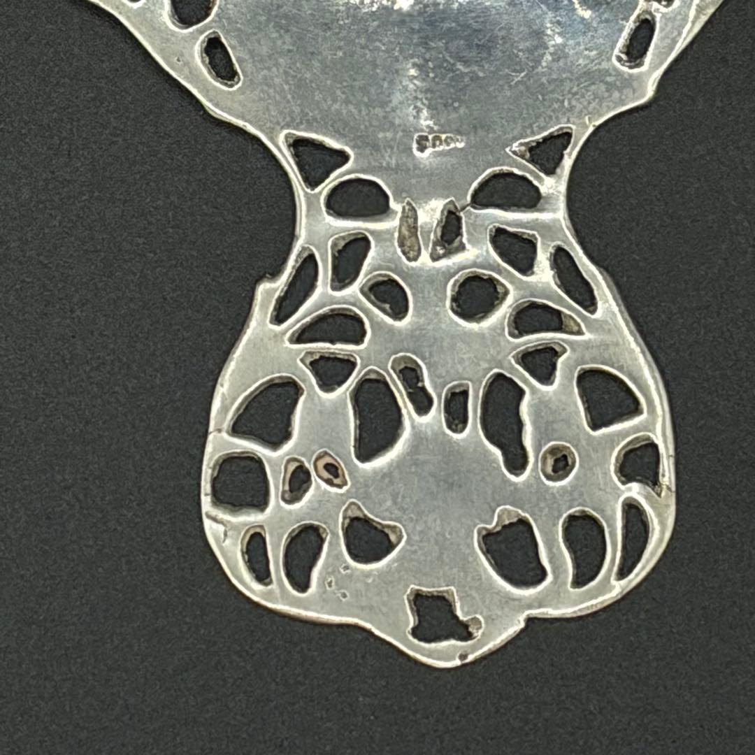 デンマークアンティーク・透かし花柄と風車のティーストレナー・純銀プレート