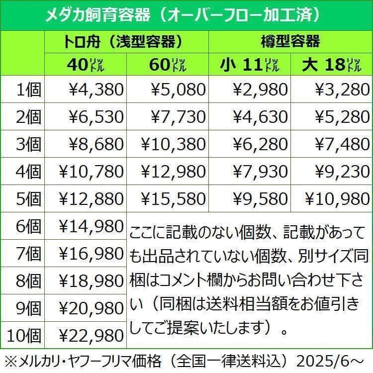 メダカ飼育ケース 60㍑トロ舟x4個 オーバーフロー 金魚飼育容器 ビオトープ