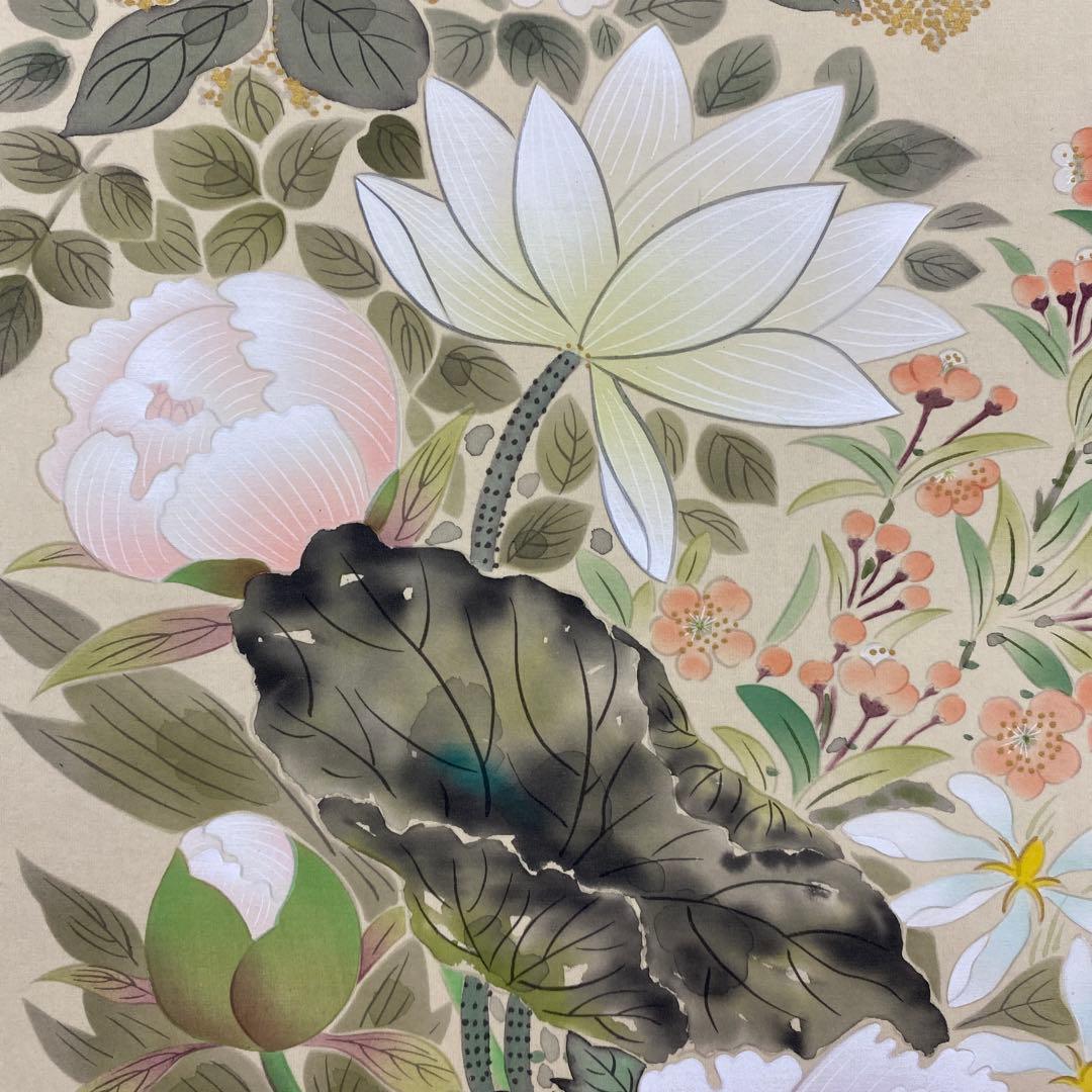 美品 掛け軸 金武翆輝作 名花十友図 共箱 美術年鑑掲載 縁起物