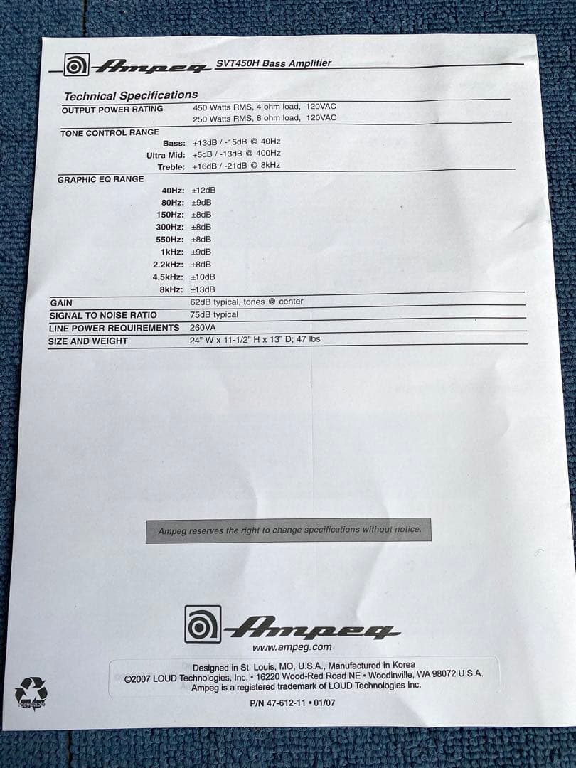 美品 AMPEG SVT-450 アンペグ アンプヘッド ベースアンプ