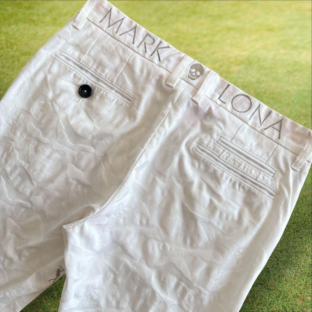 マークアンドロナ　パンツ　M〜L相当　白　ホワイト　総柄　スカル　迷彩　コットン