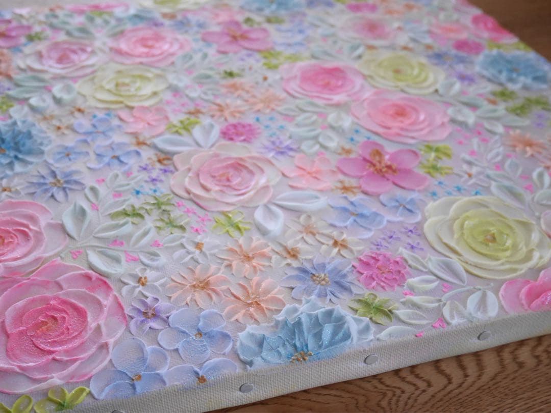 立体的花柄　アクリル絵画 テクスチャーアート フランフラン フラワー　ボタニカル