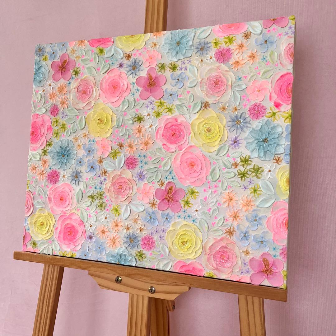 立体的花柄　アクリル絵画 テクスチャーアート フランフラン フラワー　ボタニカル