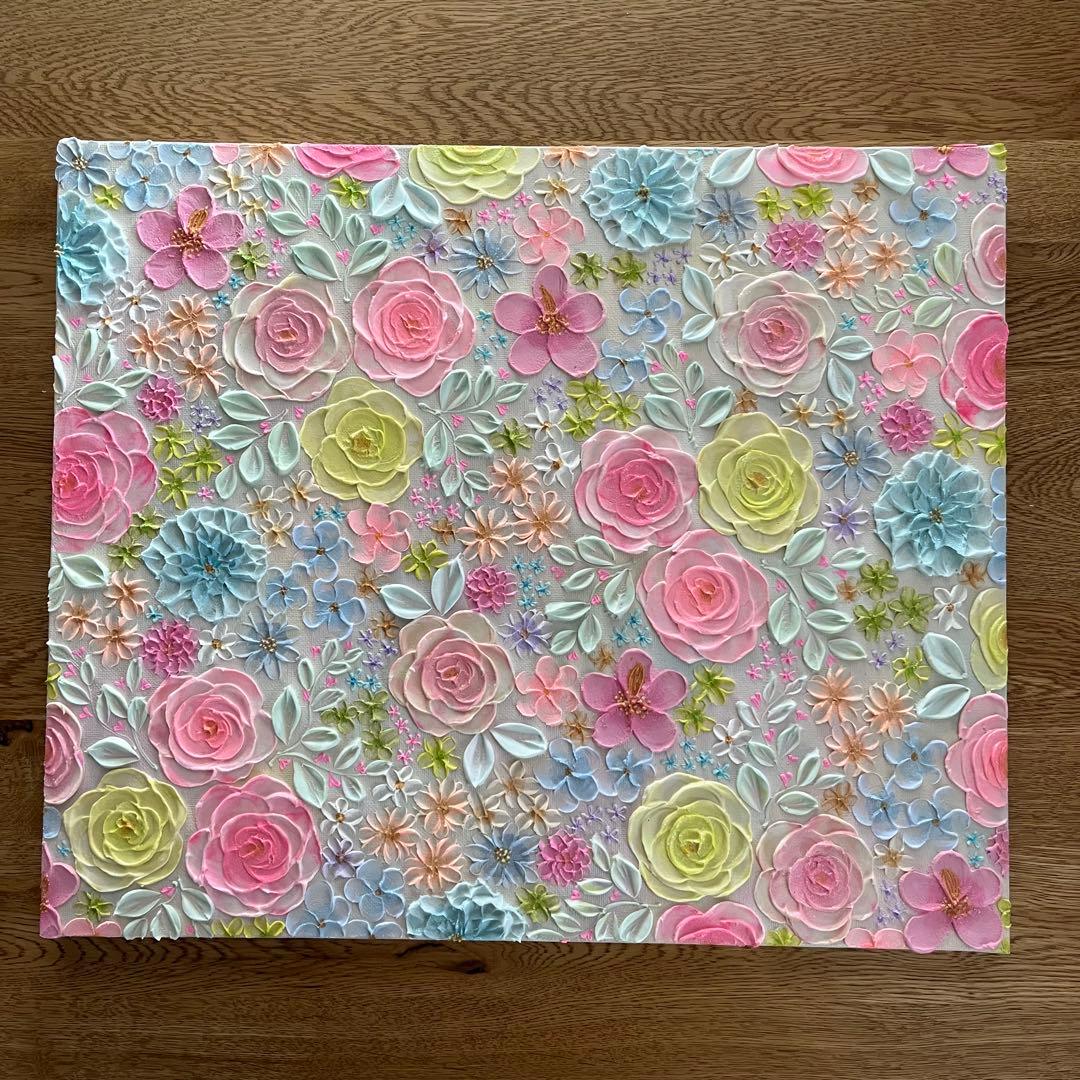 立体的花柄　アクリル絵画 テクスチャーアート フランフラン フラワー　ボタニカル