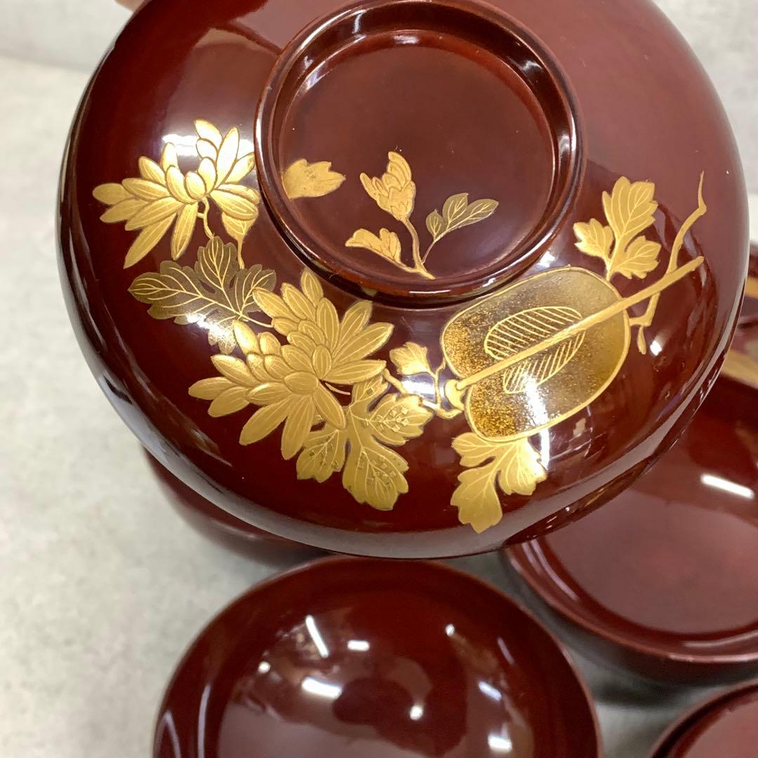 吸物椀 5客 絵変わり 塗り 溜絵 正月 賀正 金彩 汁椀 雑 D