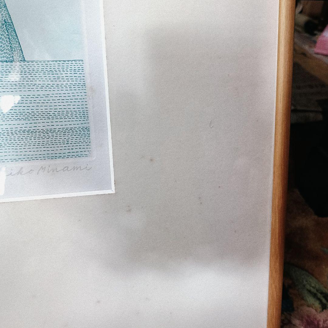 真作　南圭子 水彩画 版画　少女と子猫　リトグラフ