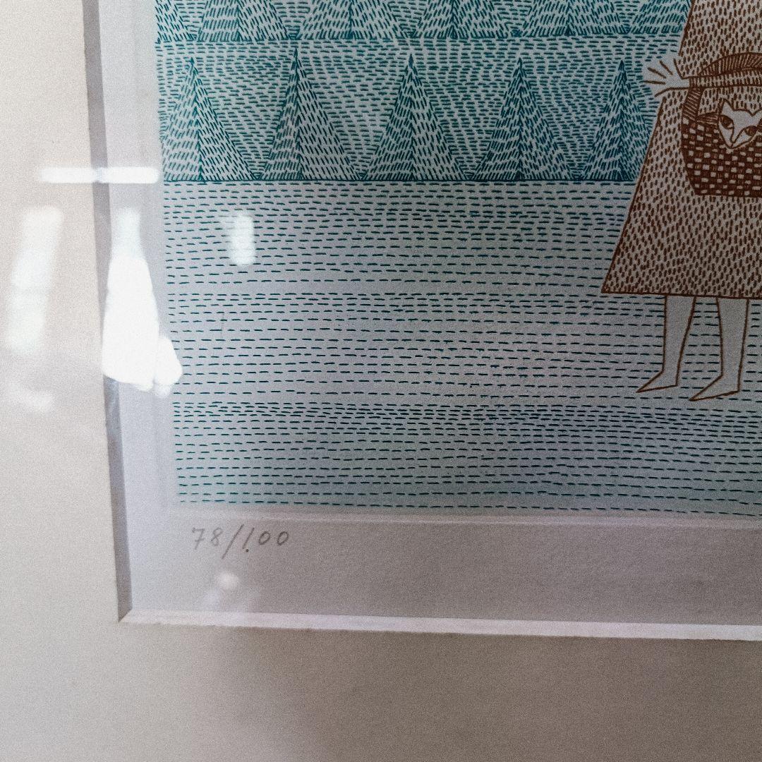 真作　南圭子 水彩画 版画　少女と子猫　リトグラフ