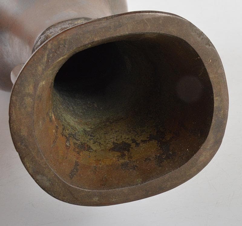 亀文堂造　古銅　饕餮文　双耳花生　共箱　M　R4781