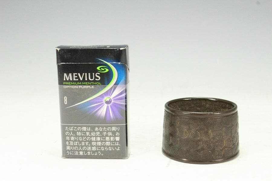 茶道具 古銅 渦模様 蓋置 時代箱 希少(K-XA864)