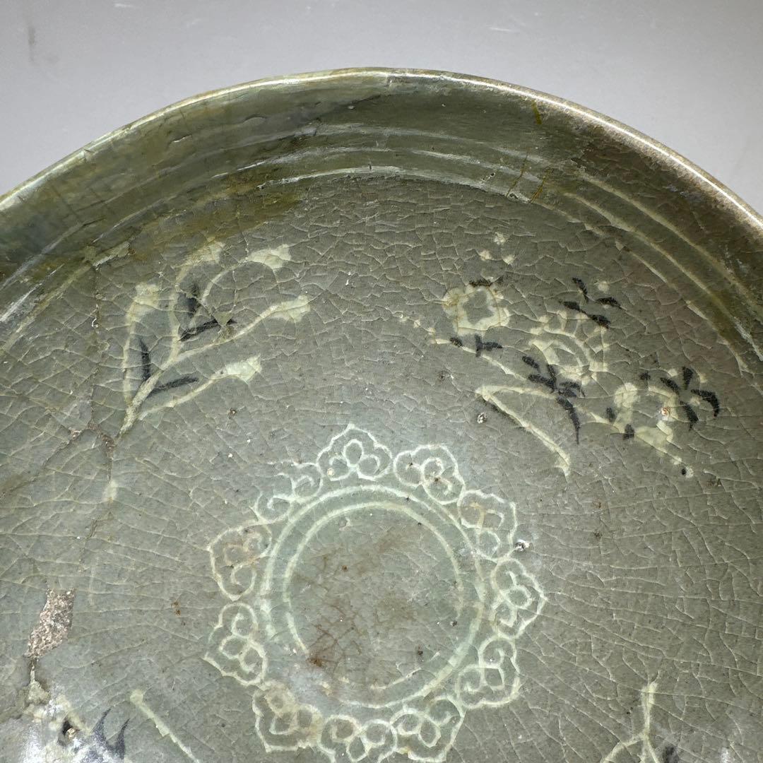 古代　高麗青磁　白泥象嵌鉢　幅約18.8㎝　東さ7-0414④
