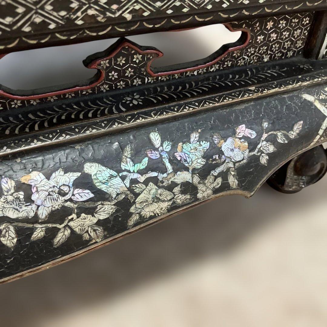 螺鈿細工　平卓　香炉台　花台　飾り台　木製　中国古玩　唐物　人物　骨董品