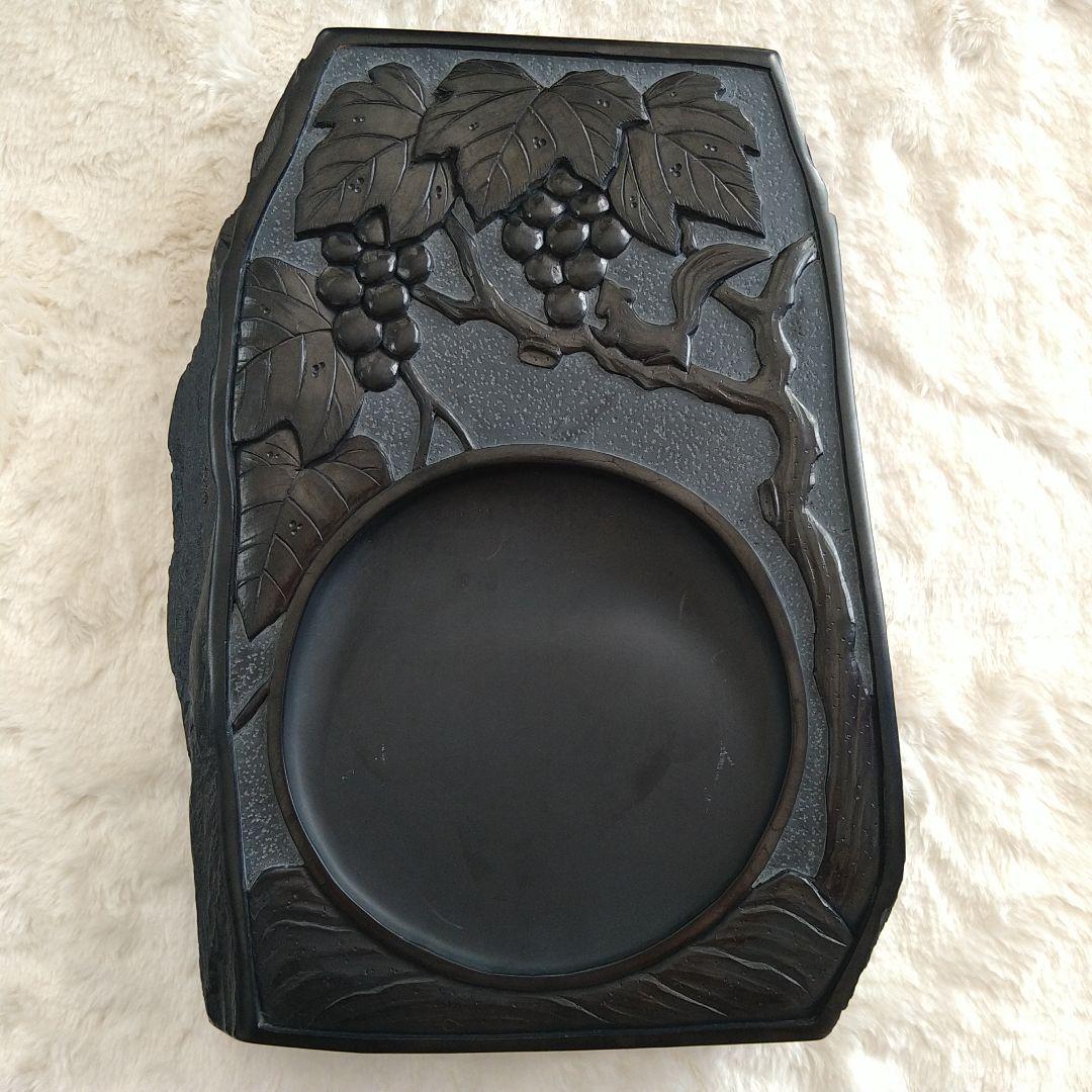 希少 硯 雄勝硯 雄浦 葡萄樹彫刻 6.1kg 書道道具
