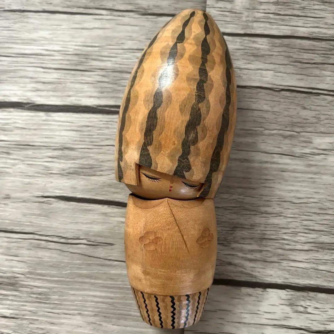 波模様の木製こけし 約16.5cm