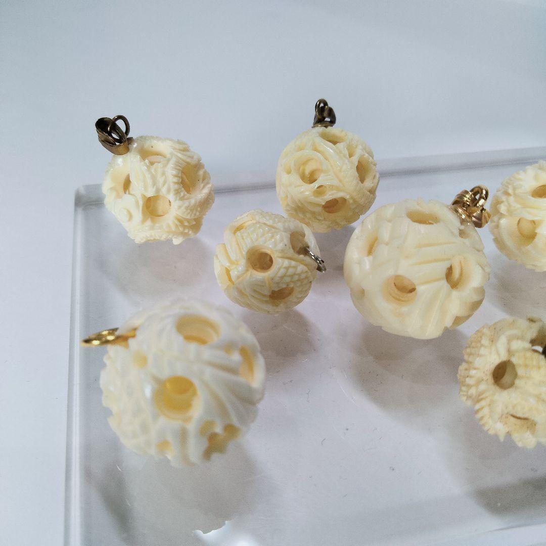 Y1253-1 高級彫刻 天球 ペンダントトップ 10点 総重量28.9ｇ