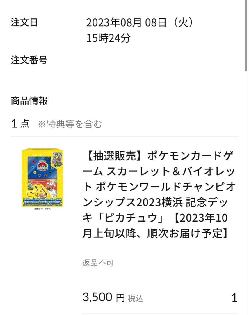 ポケセン産 ポケモンワールドチャンピオン 2023 横浜記念デッキ ピカチュウ