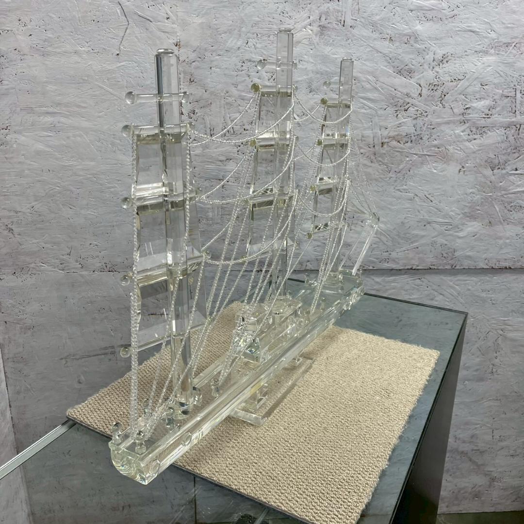 【直接引取限定】 ガラス帆船 ケース付き 置物 模型 オブジェ A1062