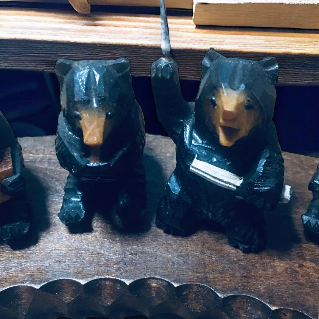 1965年 北海道洞爺湖 アイヌ 一刀彫り 熊ボッコ 木彫り熊楽団×6体セット