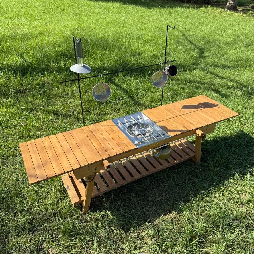 IGT対応 ウッドテーブル ラスティックパイン 真鍮 折たたみ キャンプテーブル