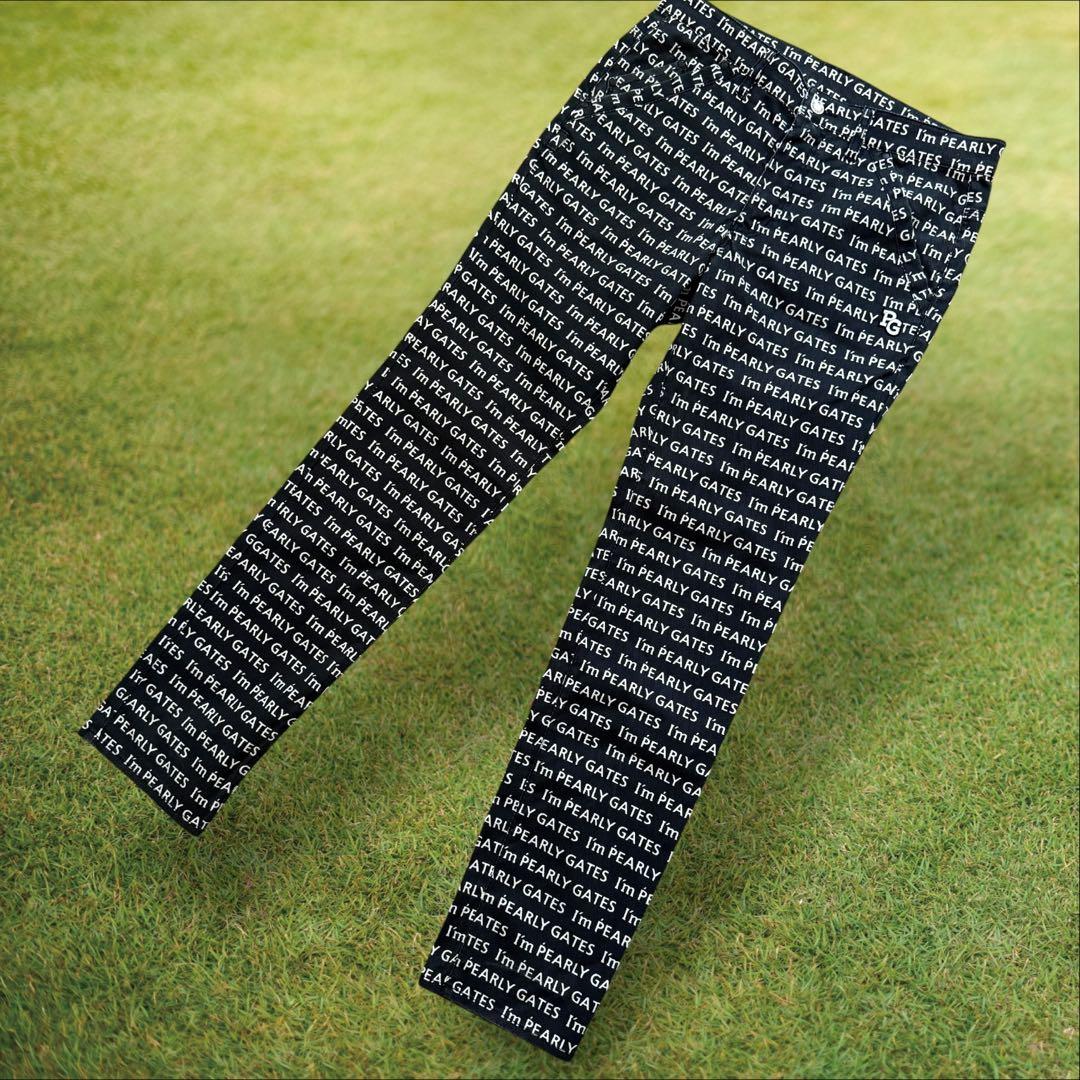 パーリーゲイツ　パンツ　総柄　M〜L相当　紺　ネイビー　白　ストレッチ素材　4