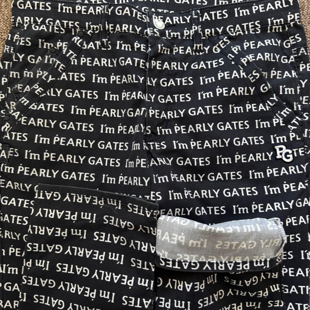 パーリーゲイツ　パンツ　総柄　M〜L相当　紺　ネイビー　白　ストレッチ素材　4