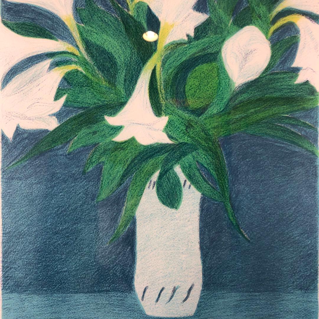 ボンコンパン　「百合の花束」 リトグラフ　作家直筆サイン入り　額縁付絵画　美品