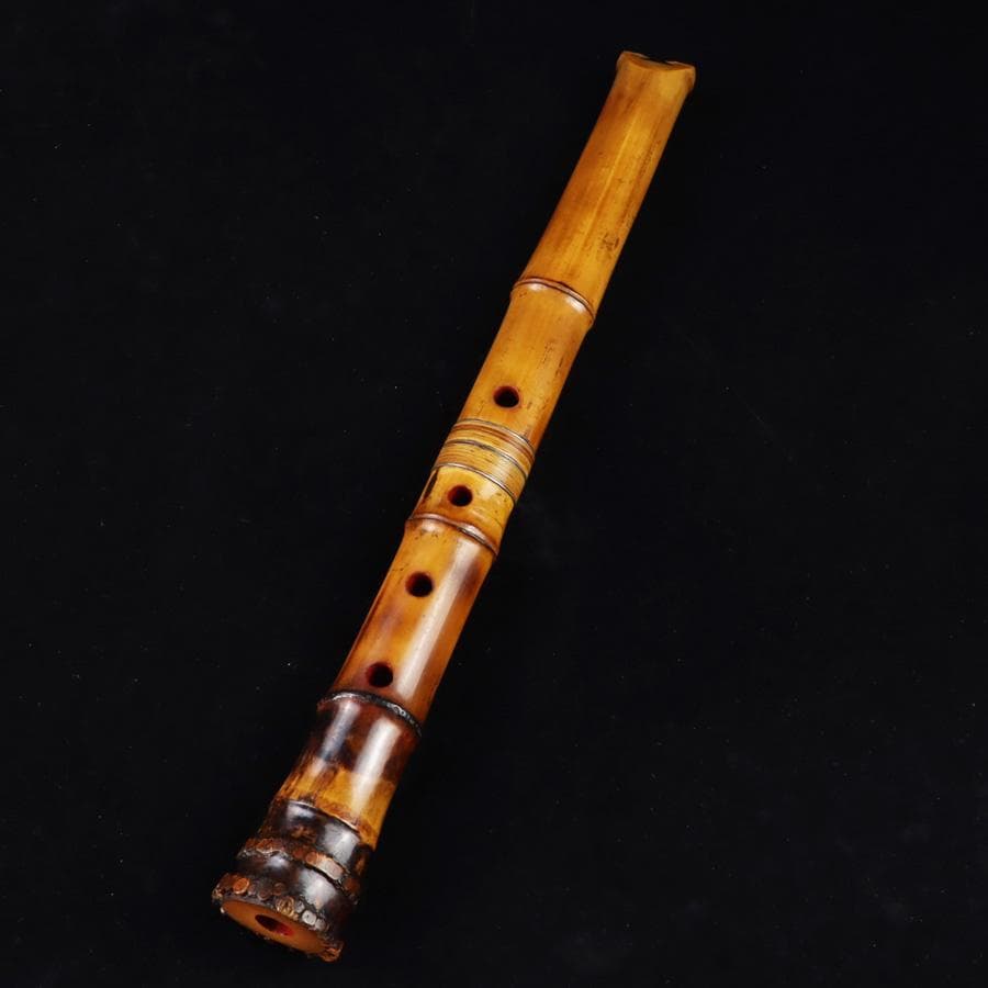 Y3273-3 琴古流 尺八 隆風銘 銀三線 全長48㎝ 竹製 　EE