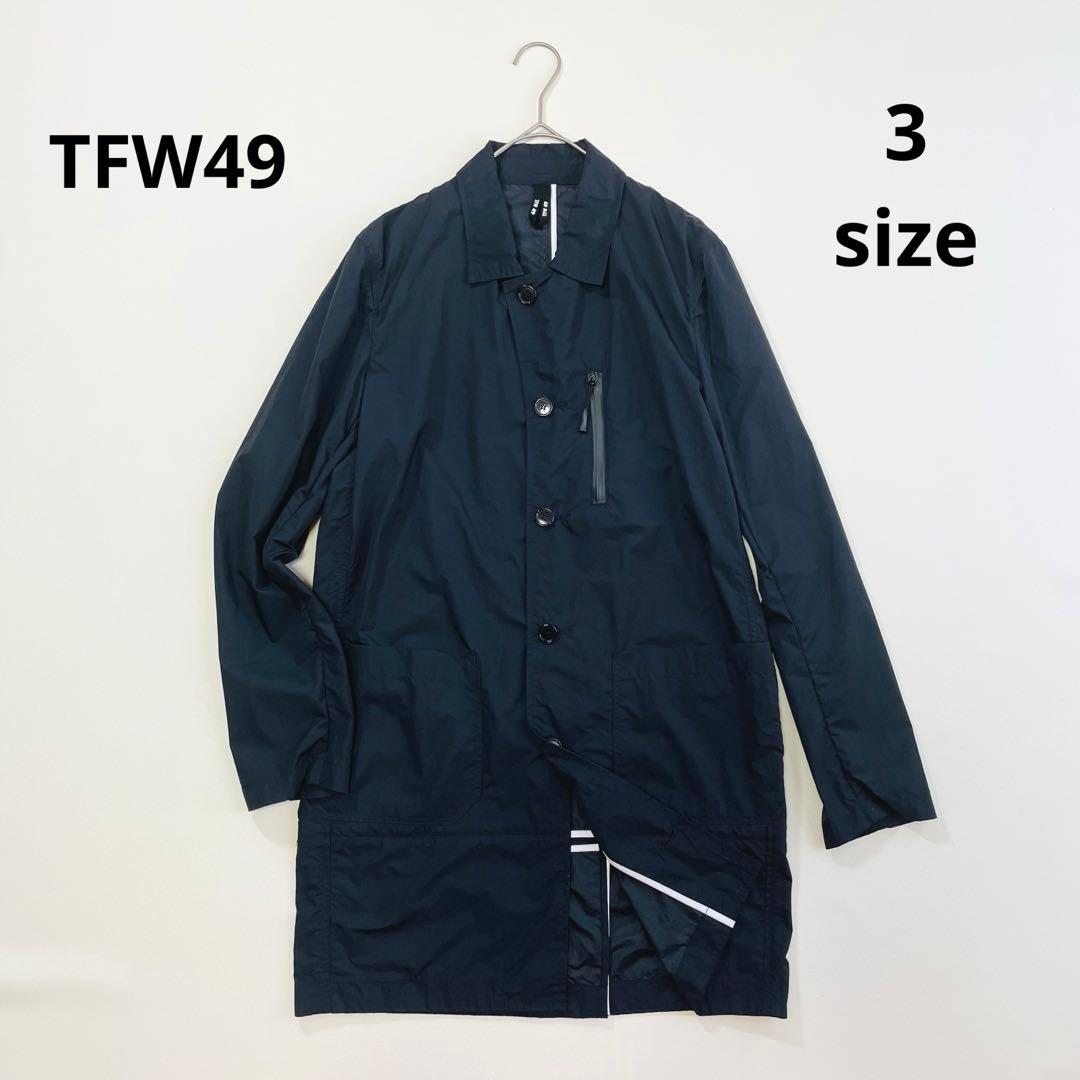 6374【美品】TFW49 ステンカラーコート　撥水　ナイロン　ブラック