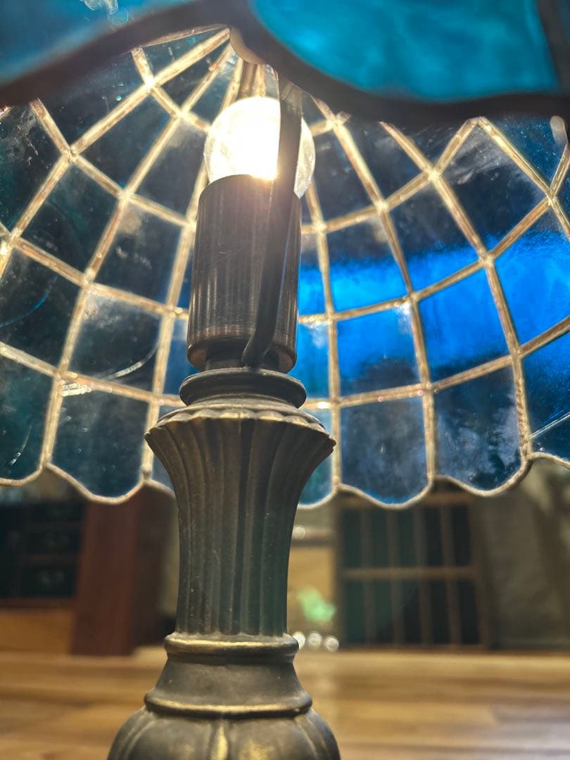 【在庫整理特価】青いステンドグラス　ヴィンテージ テーブルランプ 昭和レトロ