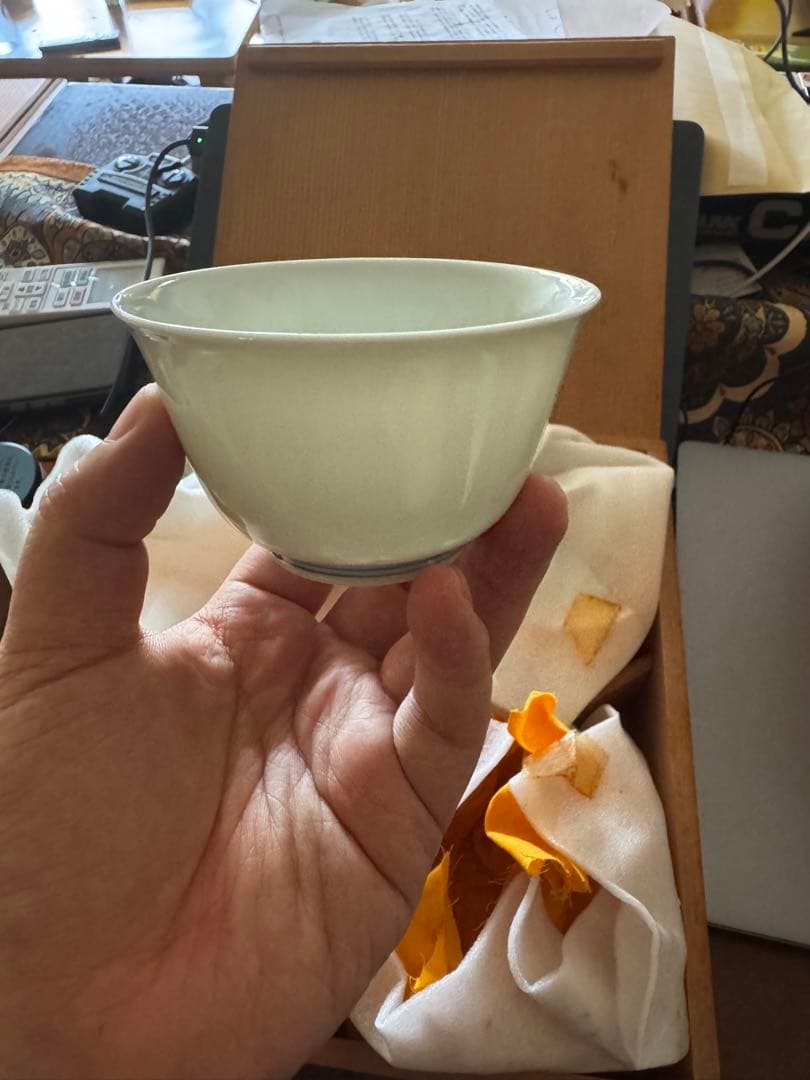 極上品・共箱・五客揃い 白磁 取盃揃／青白磁 喜銘／通透釉肌の極・工芸美術級