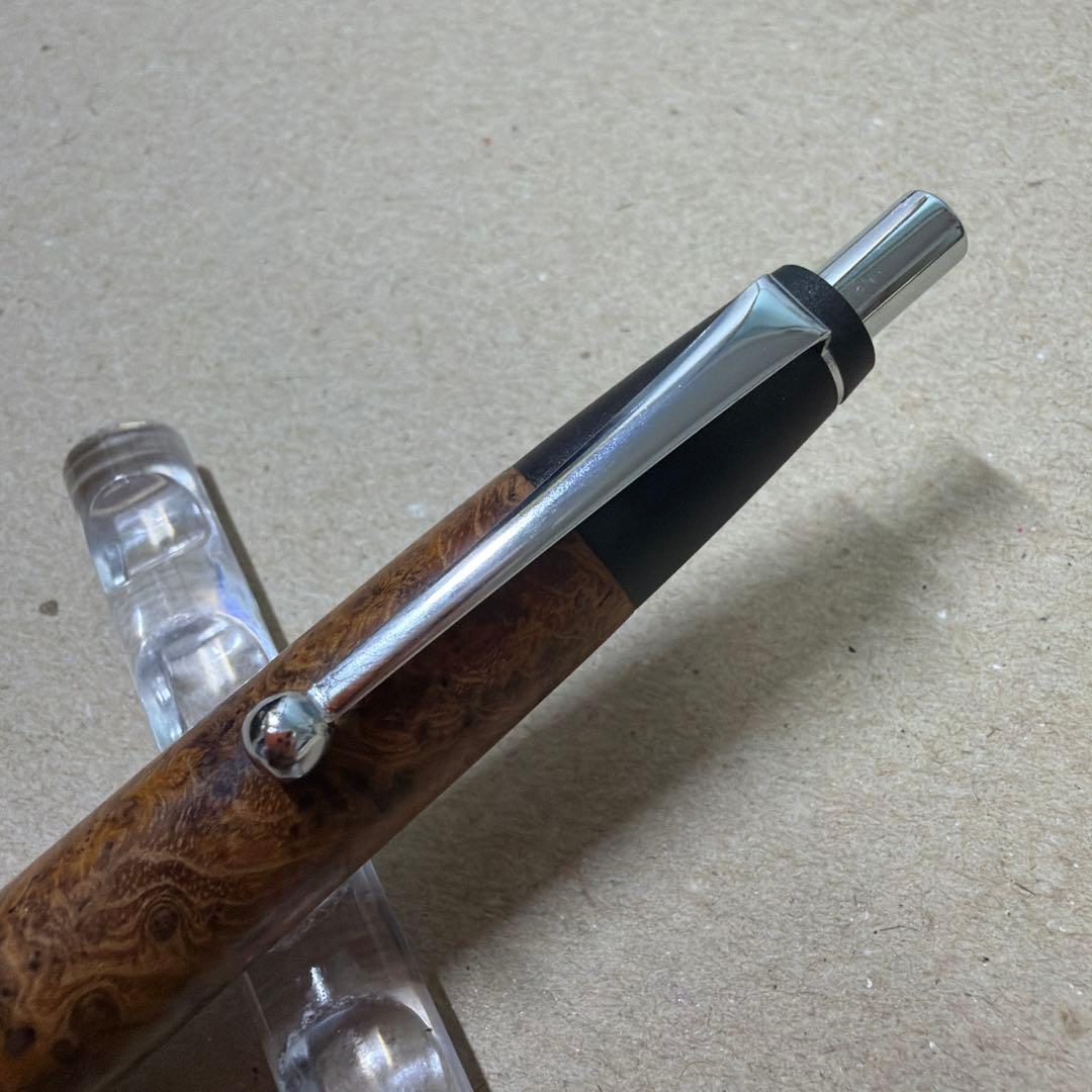 野原工芸 特上チーク瘤 ボールペン 太軸 油性 ノック式 シルバー金具
