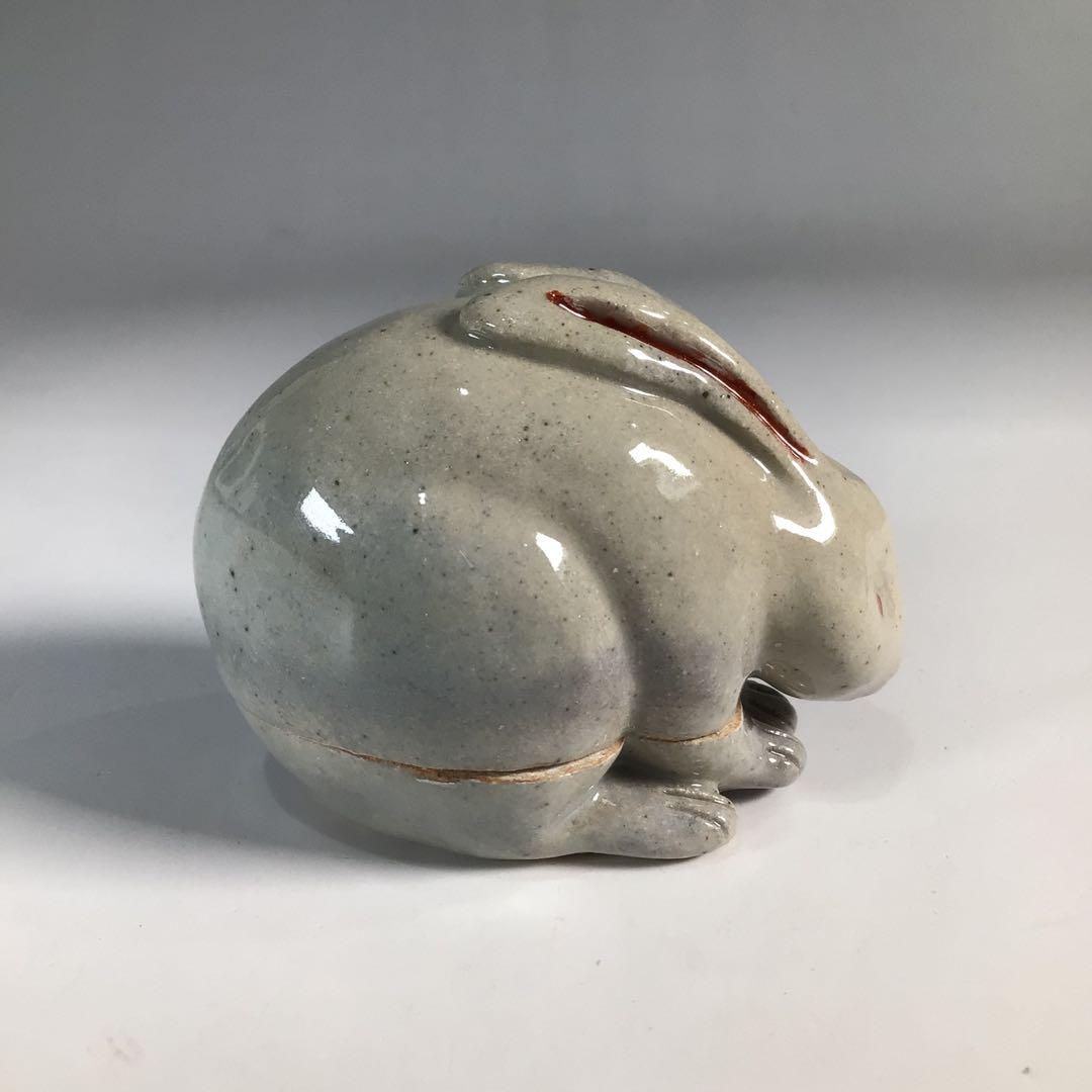 Ｎ２５１　香合　『膳所焼』『陽炎園造』『久田宗也　尋牛斎　箱書』『兎香合』　共箱